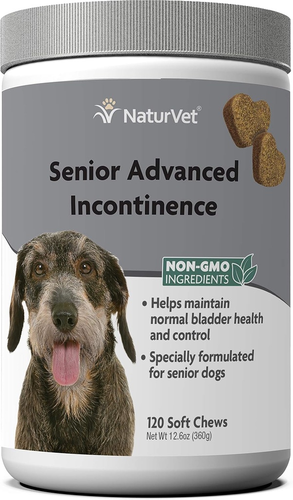 NaturVet Senior Advanced Incontinence Dog Supplement – Βοηθά τον έλεγχο της ουροδόχου κύνας υποστήριξης, κανονική ούρηση – Περιλαμβάνει συνεργιστικό μείγμα βοτανικών – 120 Ct. Μαλακά μάσημα