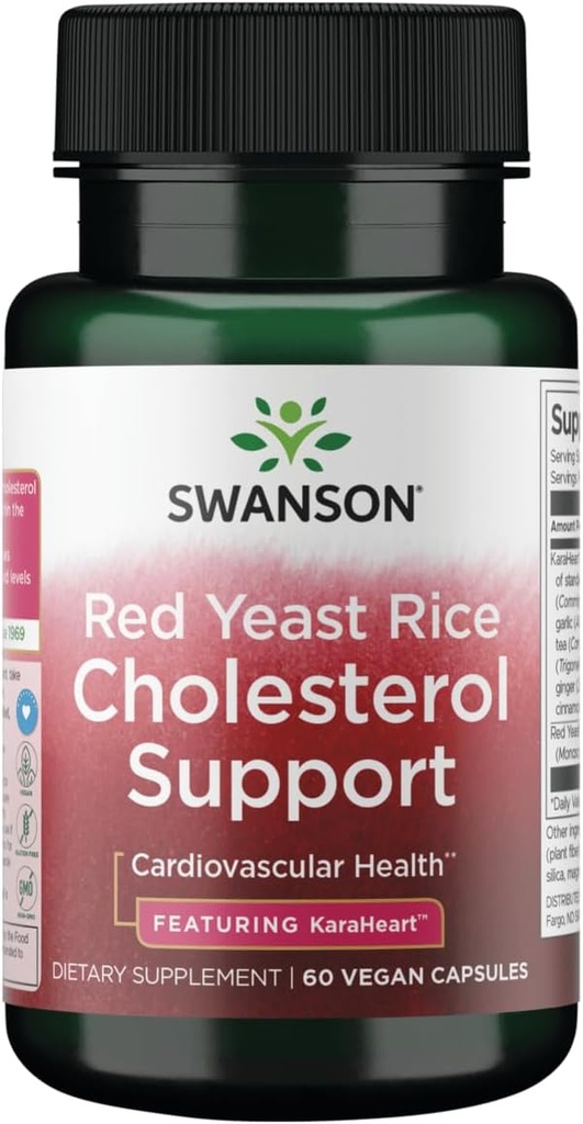 Swanson Red Yeast Cholesterol Rice Support - Διαθέτει Karaheart 60 Vegan Caps