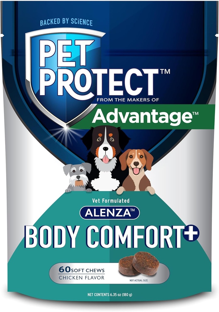 Pet Προστατέψτε ολόκληρο το σώμα Comfort+ συμπλήρωμα για σκύλους, Vet-Σχηματισμένο Alenza, υποστηρίζει μια κανονική φλεγμονή απάντηση, κοτόπουλο-Flavored μαλακά μάσημα (60 κόμης)