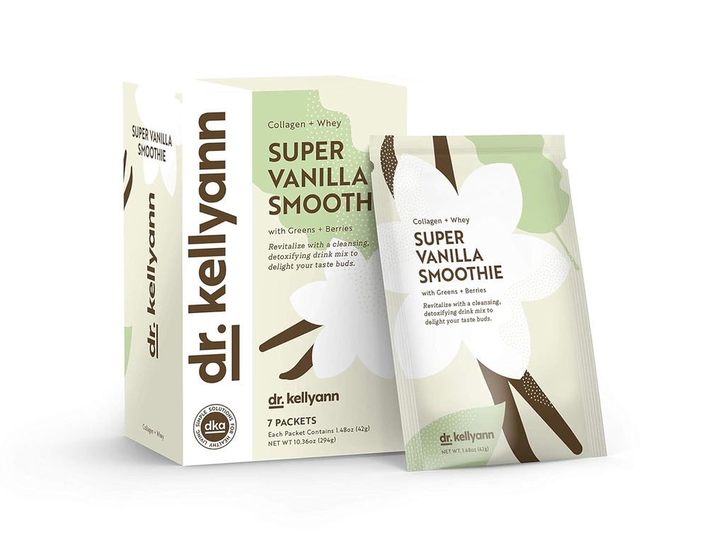Dr. Kellyann Super Vanilla Collagen Smoothie (7 πακέτα) – Ανακινήστε πρωτεΐνες, Keto & Παλαιό-Φιλικά, Υποστηρίζει δέρμα & κόκκαλο, 1 συσκευασία