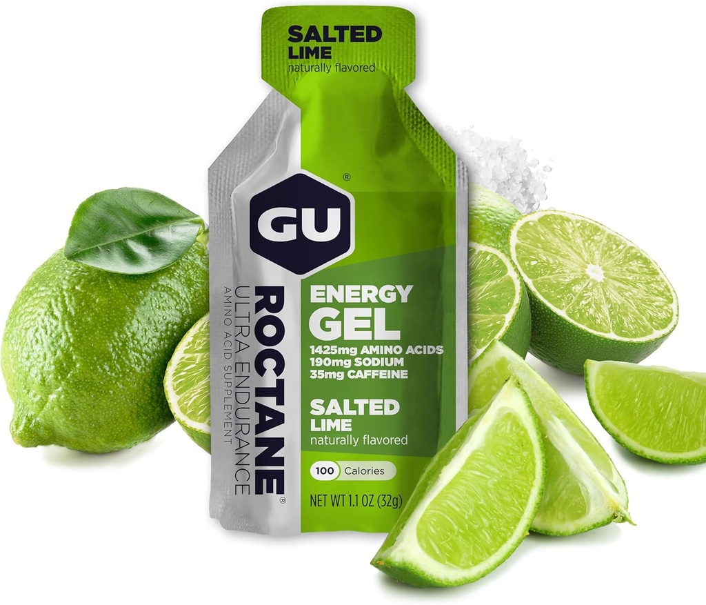 Gu Energy Roctane Ultra Endurance Energy Gel, On-The-Go Sports Διατροφή για τρέξιμο, ποδηλασία, πεζοπορία ή σκι, Αλατισμένο Ασβέστη, 24-Count