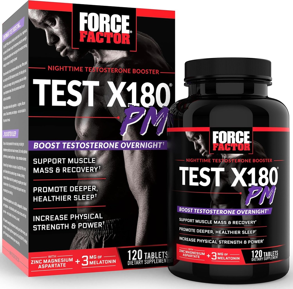 Force Factor Test X180 PM Testosterone Booster για τους άνδρες, Overnight Testosterone Supplement to Build Muscle, Increase Strength, and Promotion Deeper, Healther Sleep and Recovery, 120 Tablets
