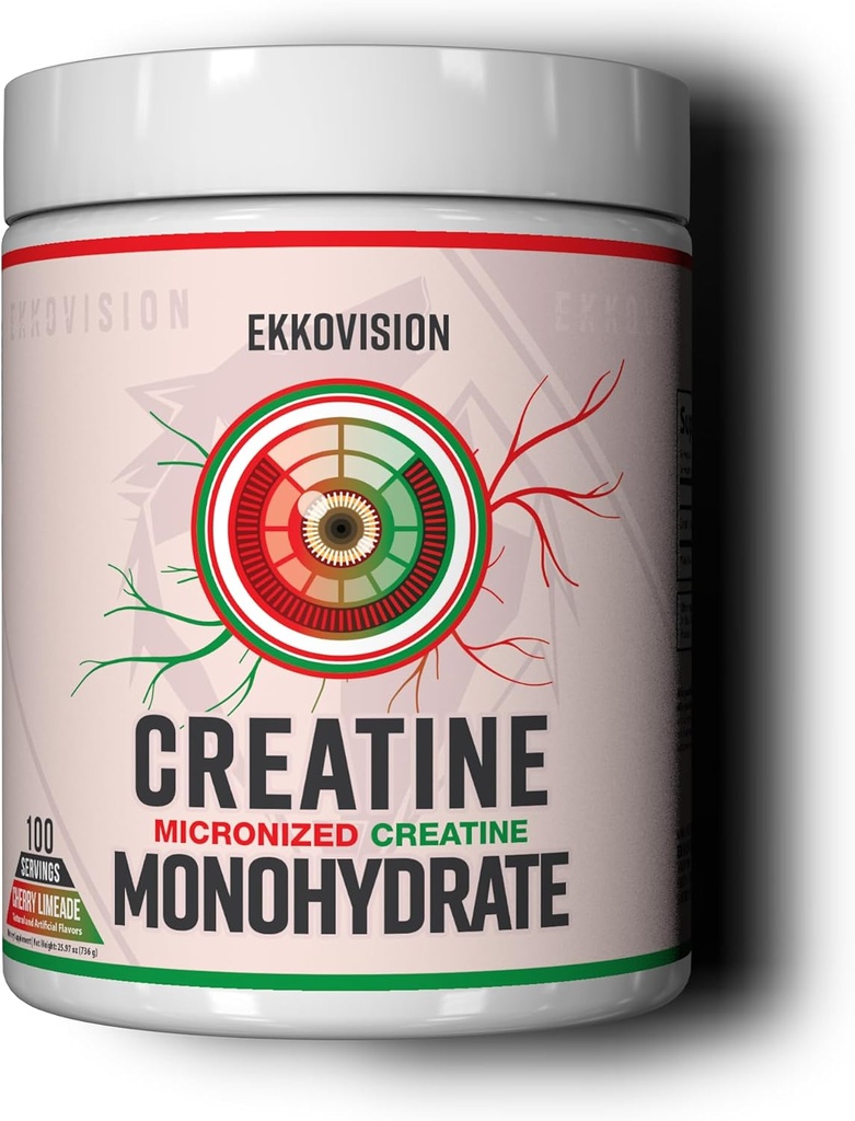 Ekkovision Creatine Monohydrate Powder, Micronized, Cherry Limeade, Pre Workout & Post συμπλήρωμα προπόνησης για άνδρες & γυναίκες, Υποστήριξη ενέργειας, εύκολο να αναμιχθεί σε ανακινήσεις, smoothies & ποτά, 100 εξυπηρετήσεις