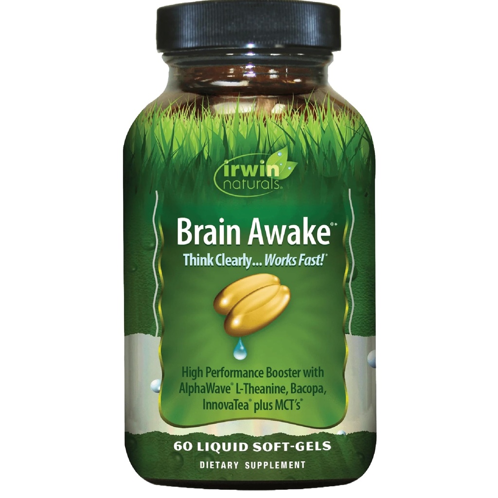 Irwin Naturals Brain Ξύπνα - 60 Liquid Softgels - Ενισχυμένη Ψυχική Απόδοση, Αυξημένη Εστίαση, Καθαρότητα & Συγκέντρωση - Nootropic Booster with L-Theanine, Bacopa, MCTs