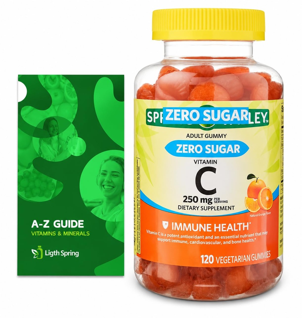 Zero Sugar Vitamin C Gummies Dietary Supplement, 250 mg, 120 Ct Bundle with Exclusive Vitamins & Minerals - A to Z - Better Ligth&Spring Guide