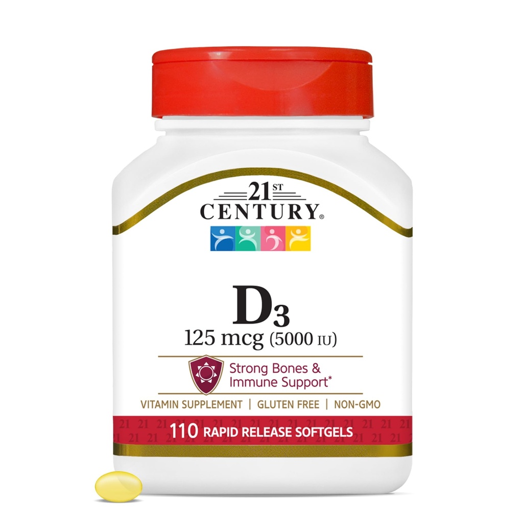 21st Century Healthcare Vitamin D3 125 mcg (5.000 IU) Ταχεία απελευθέρωση Softgels, 110 Count