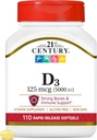 21st Century Healthcare Vitamin D3 125 mcg (5.000 IU) Ταχεία απελευθέρωση Softgels, 110 Count