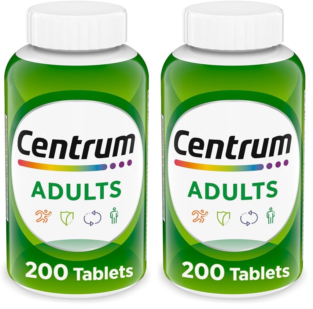 Centrum Adult Multivitamin / Multimineral Συμπλήρωμα με Αντιοξειδωτικά, Ψευδάργυρος, Βιταμίνη D3 και Β Βιταμίνες, Χωρίς Γλουτένη, Μη ΓΤΟ Συστατικά - 200 Count (Pack of 2)