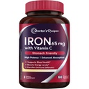 Doctor's Recipes Iron Supplement 65 mg with Vitamin C - Μεγιστοποιημένη Απορρόφηση, Στομάχι Φιλικό & Υψηλή Ιron Pills για Red Blood Cells Σχηματισμός & Ανοσία Υγεία - Vegan Non-GMO 60 Iron Tablets