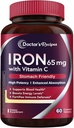 Doctor's Recipes Iron Supplement 65 mg with Vitamin C - Μεγιστοποιημένη Απορρόφηση, Στομάχι Φιλικό & Υψηλή Ιron Pills για Red Blood Cells Σχηματισμός & Ανοσία Υγεία - Vegan Non-GMO 60 Iron Tablets