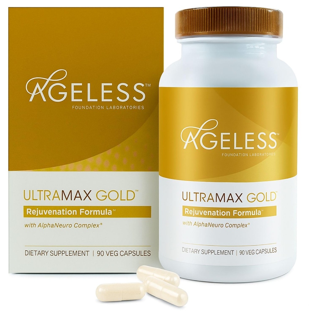 AGELESSTM: κάψουλες UltraMAX GoldTM, συμπλήρωμα HGH κατά της γήρανσης για γυναίκες, επιβραδύνει τη γήρανση του κυττάρου, υποστηρίζει την υγεία του ανοσοποιητικού, ομαλότερος τόνος του δέρματος και την αποκατάσταση του ύπνου, τη διαχείριση βάρους, 90 κάψουλες