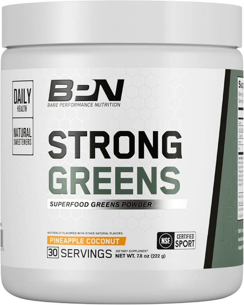 BARE PERFORMANCE NUTRITION, BPN Strong Greens Superfood Powder, Improved Digestion, Increased Energy, Immune System Support, Pineapple Coconut
