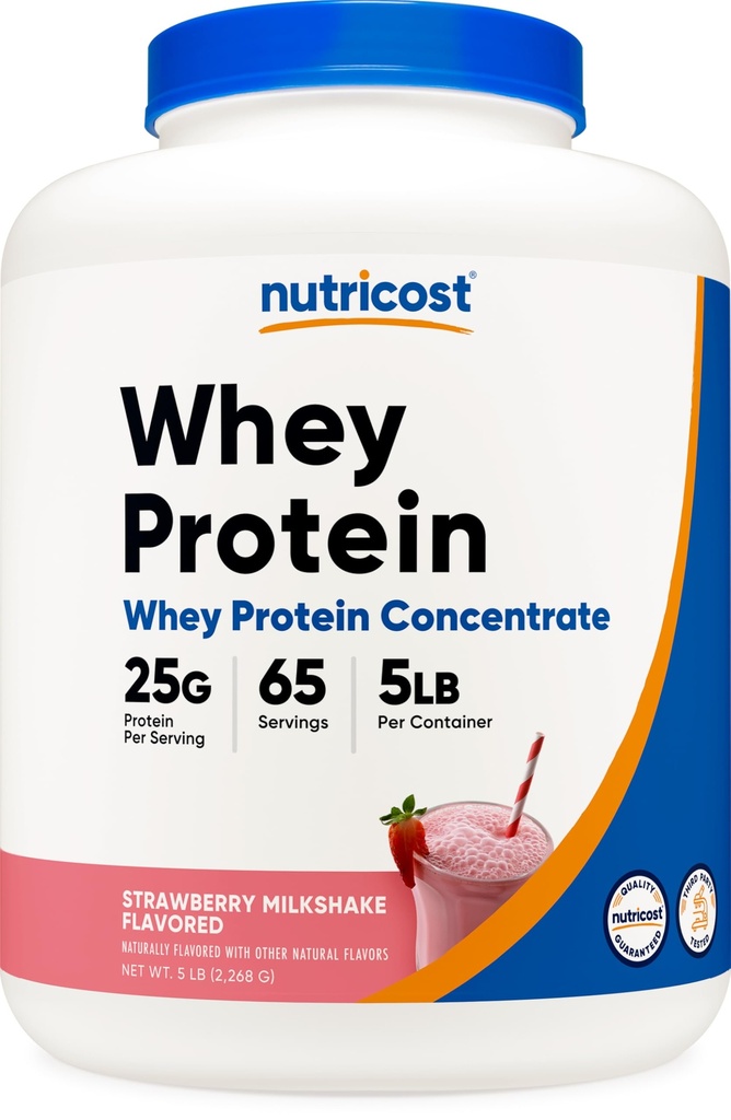 Nutricost Πρωτεΐνη ορού γάλακτος συμπυκνωμένο (Strawberry Milkshake) 5LBS - Χωρίς γλουτένη & GMO Δωρεάν