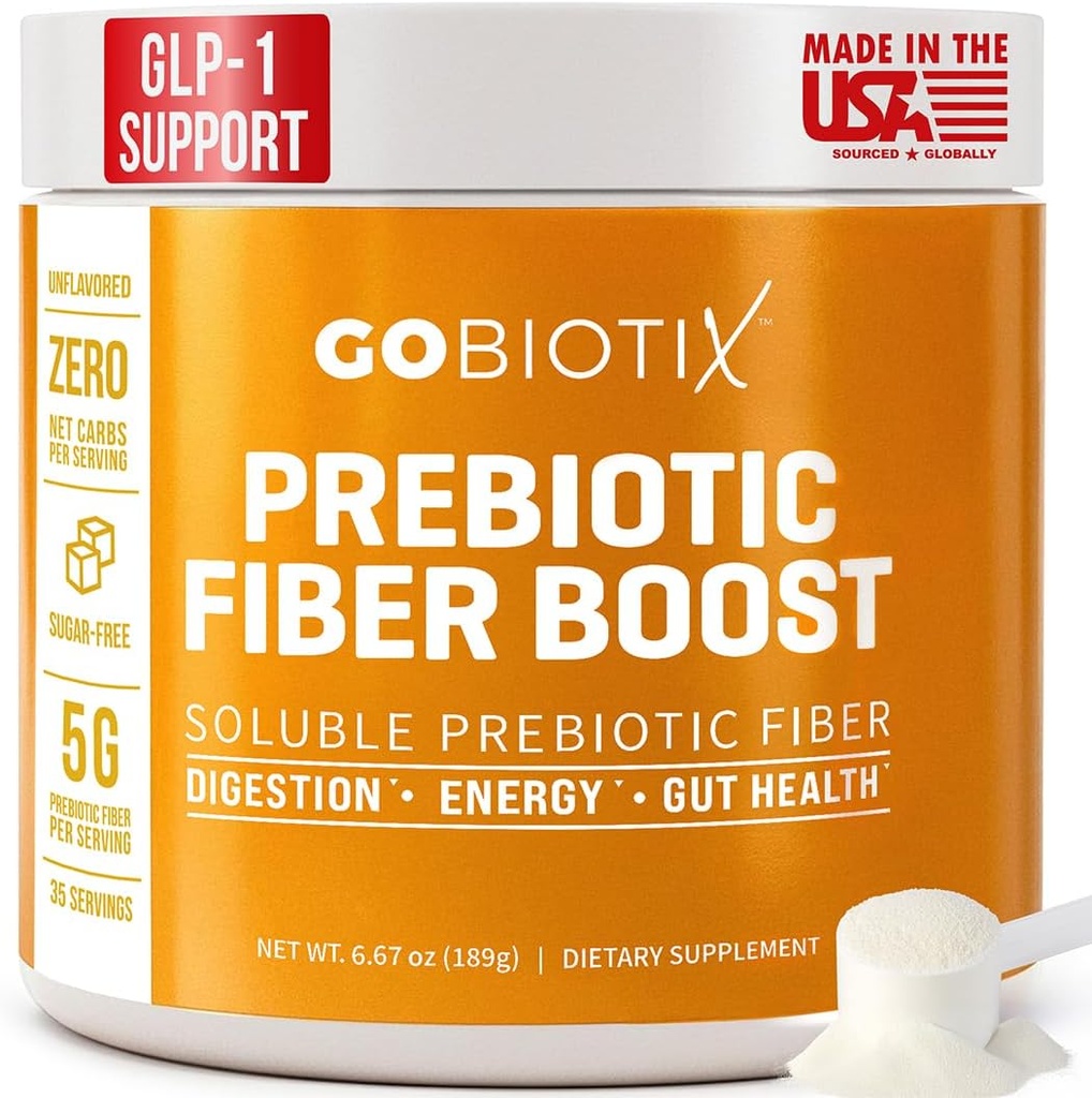 GOBIOTIX Fiber Supplement Powder με προβιοτικά για Digestive Health και GLP-1 Support, Soluble Fiber για την υγεία των ούρων & Debloat, Keto, Vegan, Gluten & Sugar Free, 35 Σερβιέτες (1 Pack)