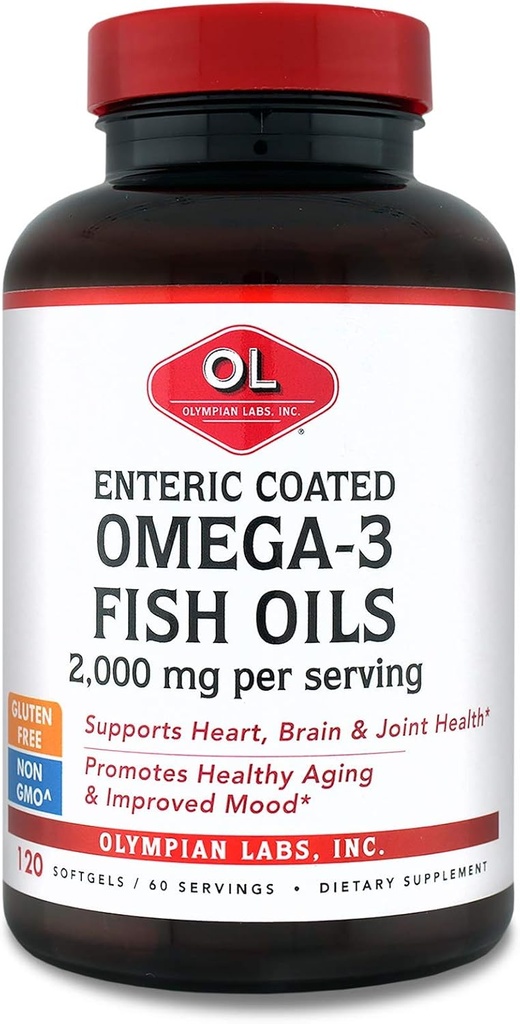 Enteric Coated Omega 3 Fish Oils, 2000 mg ανά μερίδα/ 60 μερίδες, 120 Softgels