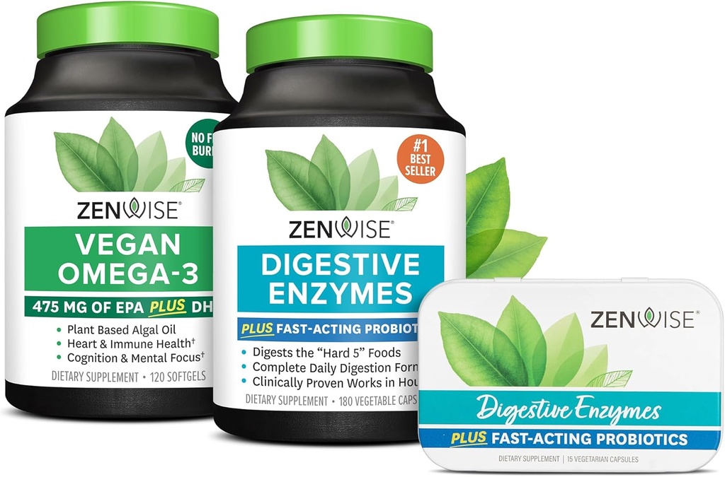 Zenwise Υγεία Digestive Ένζυμα Vegan Omega και Free Travel Tin