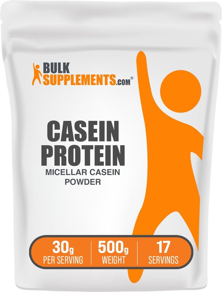 BulkSupplements.com Κάζεϊν Protein Powder - Micellar Καζεΐνη Powder, Slow Digesting Protein - Χωρίς γεύση & Γλουτένη, 30g ανά Σερβίρισμα, 500g (1.1 lbs) (Συσκευασία των 1)