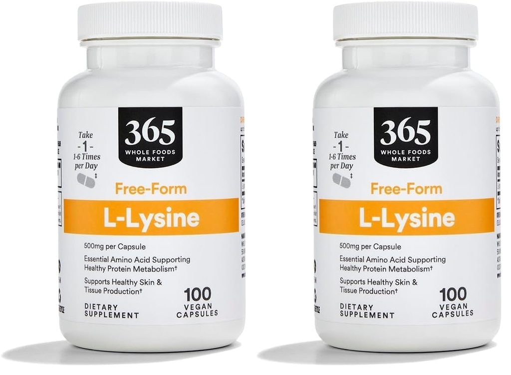 365 Με ολόκληρη την αγορά τροφίμων, L Lysine 500 Mg κάψουλες λαχανικών, 100 κόμης (πακέτο του 2)