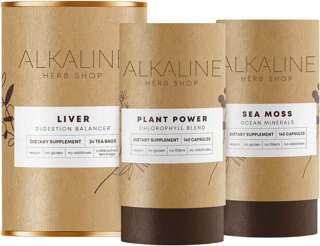 Healthy Liver Bundle – Sea Moss συμπλήρωμα, Happy Liver Tea (Τσάι υποστήριξης Liver), και Plant Power Chlorophyll συμπλήρωμα
