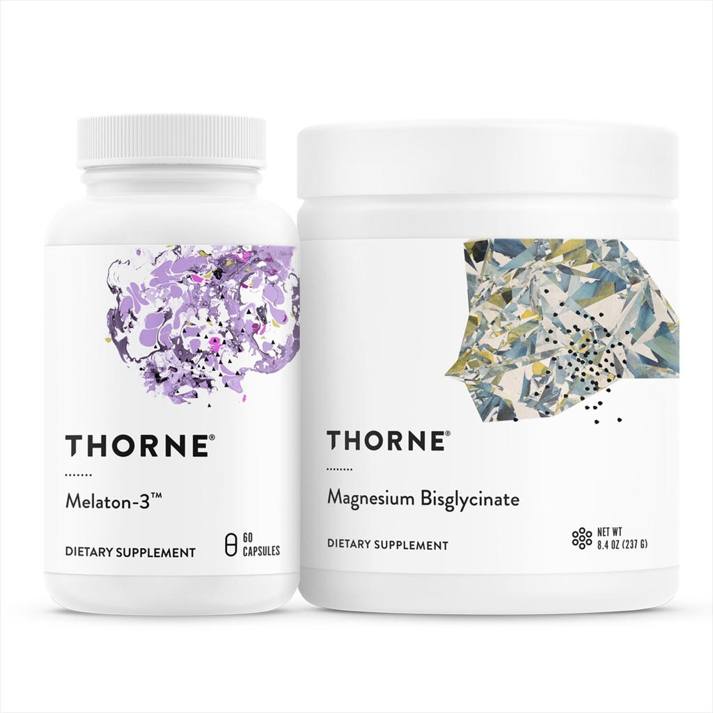 THORNE - Υποστήριξη ύπνου Duo - Μαγνήσιο Bisglycinate σκόνη + Melaton-3 για ξεκούραστο ύπνο - 60 εξυπηρετούν