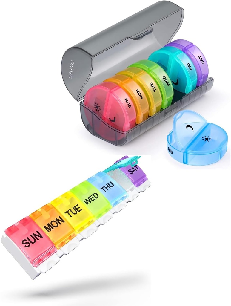 2 Pack Weekly Pill Organizer, Sukuos Daily Pill Box 7 Day Pill Cases για βιταμίνες, ιχθυέλαια ή συμπληρώματα, BPA δωρεάν