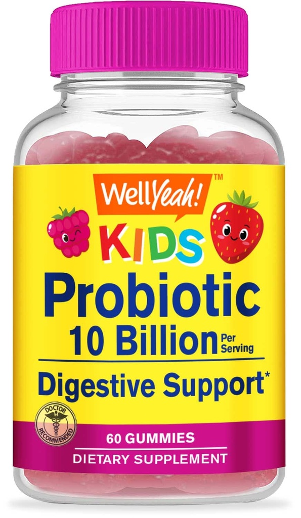 WellYeah Probiotics for Kids Gummies -10 Billion CFU - for Gut Health, Immune Health and Digestive Support - Berry Flavor Chewable Supplement - Vegan, Non GMO, Gluten Free Kids Probiotic -60 Gummies