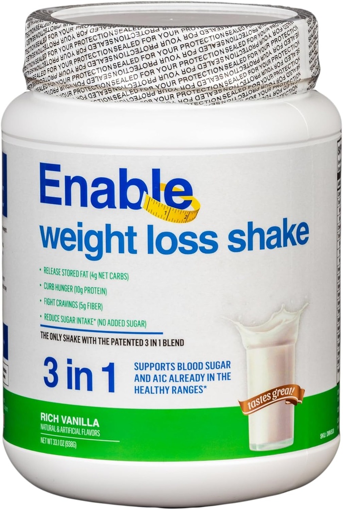 Enable Weight Loss Shake - Delicious Vanilla Flavor for Healthy & Satisfying Meal Replacement, 2lb 8oz