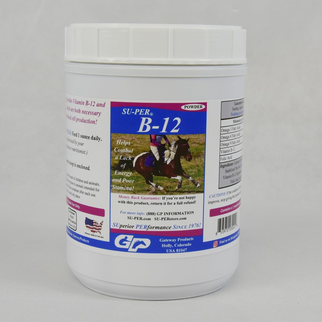 SU-PER B12 για άλογα - Βιταμίνες Equine B-12 & B-9 Follic Acid Υποστήριξη σε σκόνη - Energy Horse Συμπλήρωμα - 2,5 Λίρες, (2 Pack)