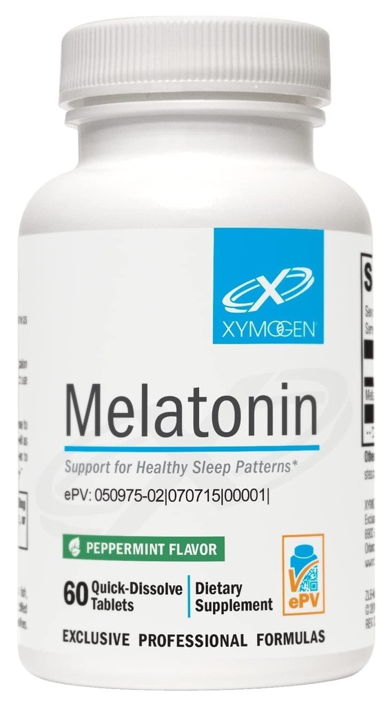 XYMOGEN Μελατονίνη - Lozenges μέντας - 3mg συμπλήρωμα μελατονίνης για τη νύχτα, Αντιοξειδωτικό + Ανοσολογική Υποστήριξη (60 Quick- Dissolve Tablets)