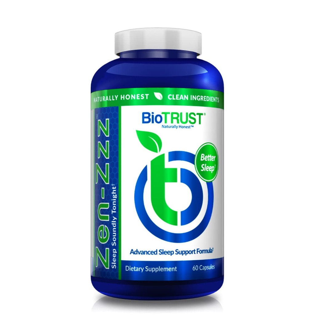 BioTRUST Zen-Zzz, συμπλήρωμα υποστήριξης ύπνου που δεν σφυρηλατεί — μελατονίνη, L-Θεανίνη, Γλυκίνη, Μαγνήσιο, βάλσαμο λεμονιού, λουλούδι πάθους, χαμομήλι — 60 κάψουλες