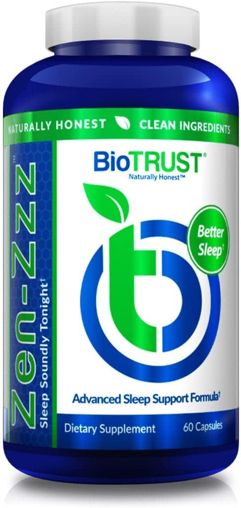 BioTRUST Zen-Zzz, συμπλήρωμα υποστήριξης ύπνου που δεν σφυρηλατεί — μελατονίνη, L-Θεανίνη, Γλυκίνη, Μαγνήσιο, βάλσαμο λεμονιού, λουλούδι πάθους, χαμομήλι — 60 κάψουλες