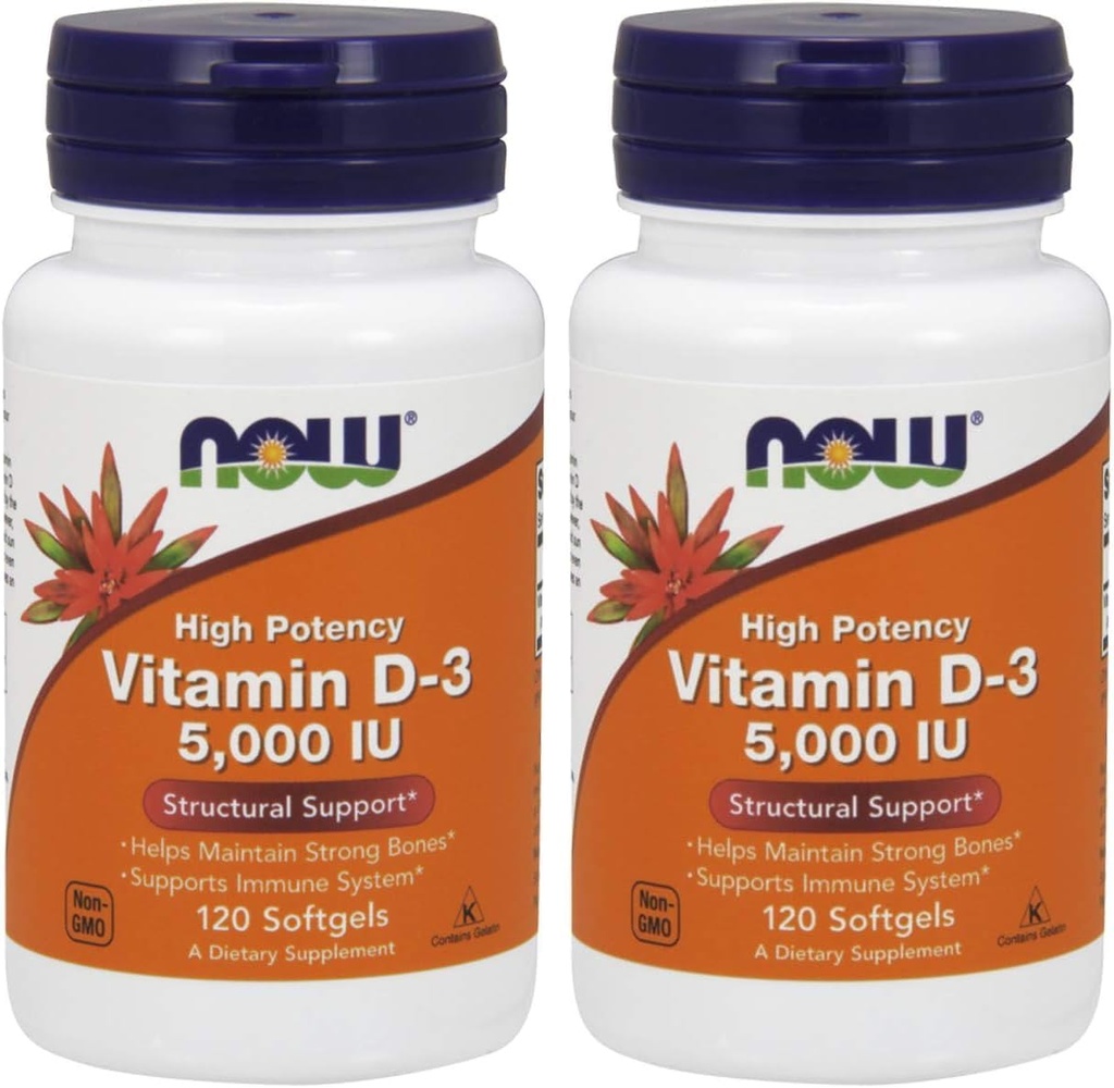 NOW Βιταμίνη D-3 5.000 IU,120 Softgels (πακέτο των 2)