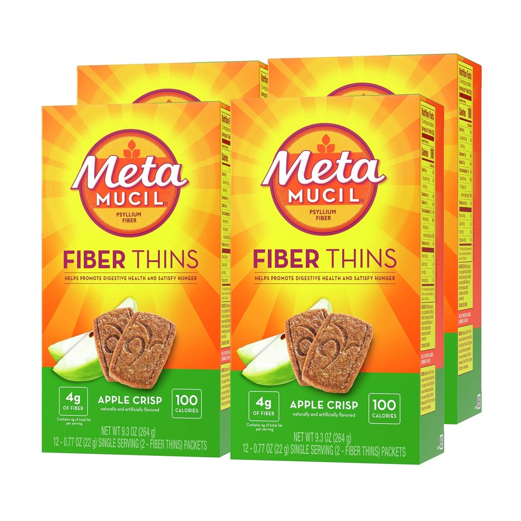 Metamucil, Fiber Thins, καθημερινή Psyllium συμπλήρωμα ινών Husk, υποστηρίζει Digestive Υγεία και Ικανοποιήσεις Πείνα, Apple Crisp Γεύση, 48 Σύνολο Σερβίρει (4 συσκευασίες των 12)