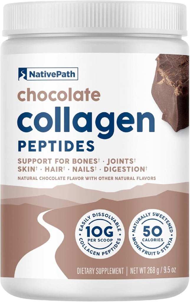 NativePath Collagen Peptides - Υδρολυμένος Τύπος 1 & 3 Collagen. Keto & Paleo Grass-Fed Protein Powder για τα μαλλιά, το δέρμα, τα νύχια, τα οστά, τις αρθρώσεις, την πέψη και πολλά άλλα - Δεν Γλουτένη ή γαλακτοκομικά (Chocolate, 268g)
