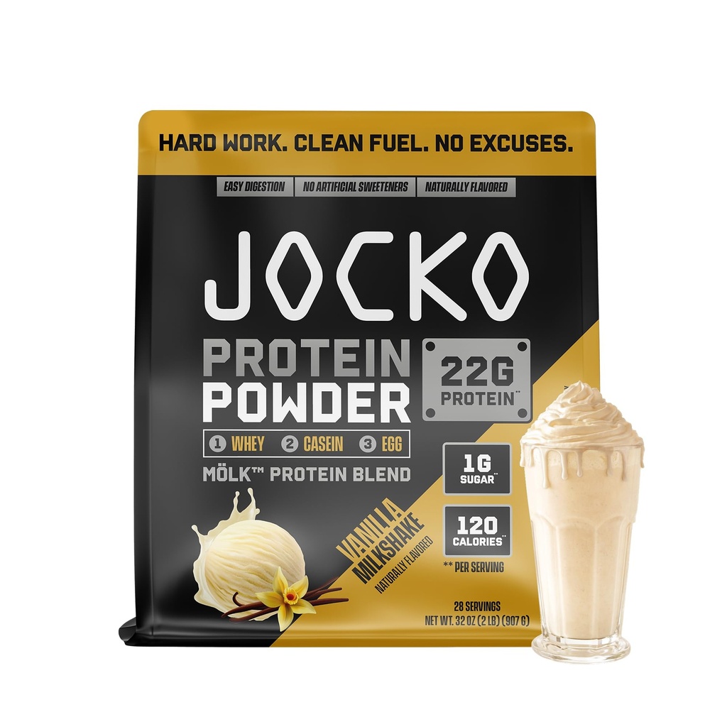 Jocko Fuel Mölk Whey Protein Powder 22g Πρωτεΐνη - Χαμηλή ζάχαρη Μοναχός Fruit Blend - Ανάκτηση μυών & ανάπτυξη, Συσκευασία Μάιος Vary (28 εξυπηρετεί, βανίλια Milkshake)