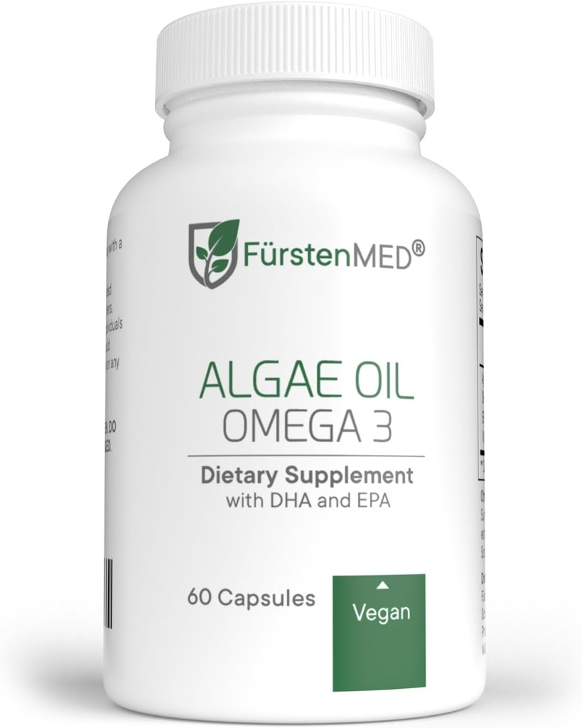 FürstenMED Algae Oil Vegan Omega 3 - Καρδιά, εγκέφαλος και κοινή υποστήριξη της υγείας - 2000mg Algae Oil εκ των οποίων 700mg DHA & 320mg EPA + 3, 6mg βιταμίνη Ε ανά ημερήσια δόση - Απαραίτητα λιπαρά οξέα