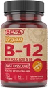 DEVA Vegan Vitamin B12 Fast Dissolve Supplement - Μία φορά την ημέρα Complex με 1000 McG Methylcobalamin B12, Φολικό οξύ, B6 - Λεμονί Γεύση - 90 Διαλυτά δισκία,