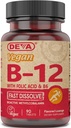 DEVA Vegan Vitamin B12 Fast Dissolve Supplement - Μία φορά την ημέρα Complex με 1000 McG Methylcobalamin B12, Φολικό οξύ, B6 - Λεμονί Γεύση - 90 Διαλυτά δισκία,