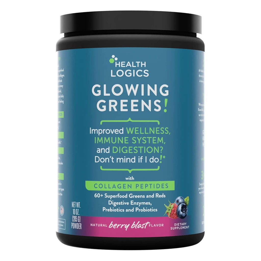 Υγεία Λογικά Λάμψη Πράσινα Superfood Σκόνη με Collagen Peptides, Digestive Enzymes, Πρεβιοτικά και Προβιοτικά – Αντιοξειδωτικό, Βελτίωση της ευεξίας, ανοσοποιητικό, Digestive και υποστήριξη της υγείας των ούρων