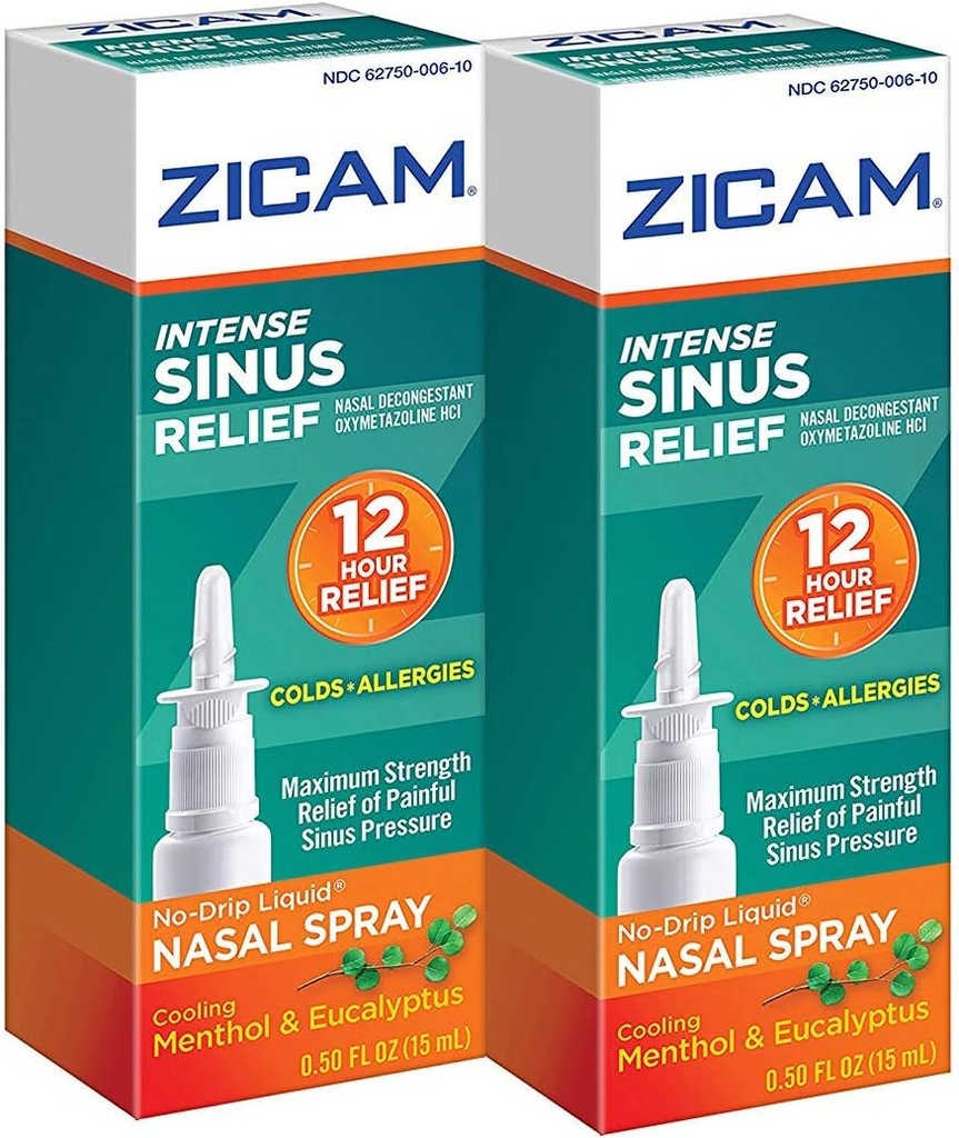 Zicam Intense Sinus Relief No-drip Υγρό Ριινικό Σπρέι με Ψύξη Μέντχολ & Ευκάλυπτος, 0.5 Ουγγιά (Pack of 2)