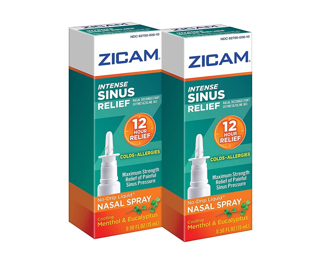 Zicam Intense Sinus Relief No-drip Liquid Nasal Spray with Cooling Menthol & Eucalyptus, 0.5 Ounce (Pack of 2)