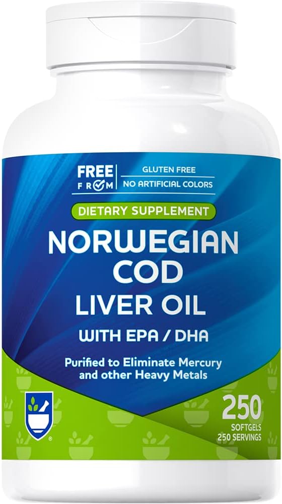 Rite Aid Cod Liver Oil Softgels 250 Count, με EPA και DHA, υποστηρίζει την υγεία της καρδιάς, του εγκεφάλου και της όρασης