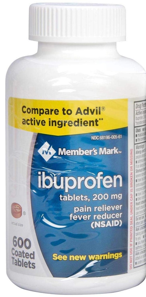 Mέλη Mark Ibuprofen Επικαλυμμένα Δισκία 200mg Πόνος Αναπνευστήρας Πυρετός Μειωτής, 1 φιάλη, 600 δισκία