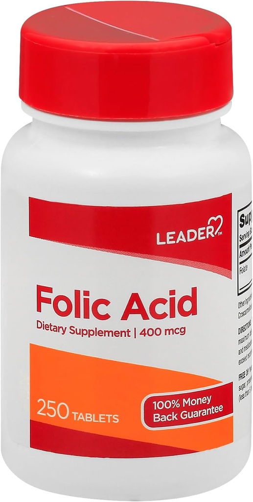 Leader Folic Acid 400MCG Δισκία 250 Ct. Απαραίτητο για την ανάπτυξη & ανάπτυξη κυττάρων