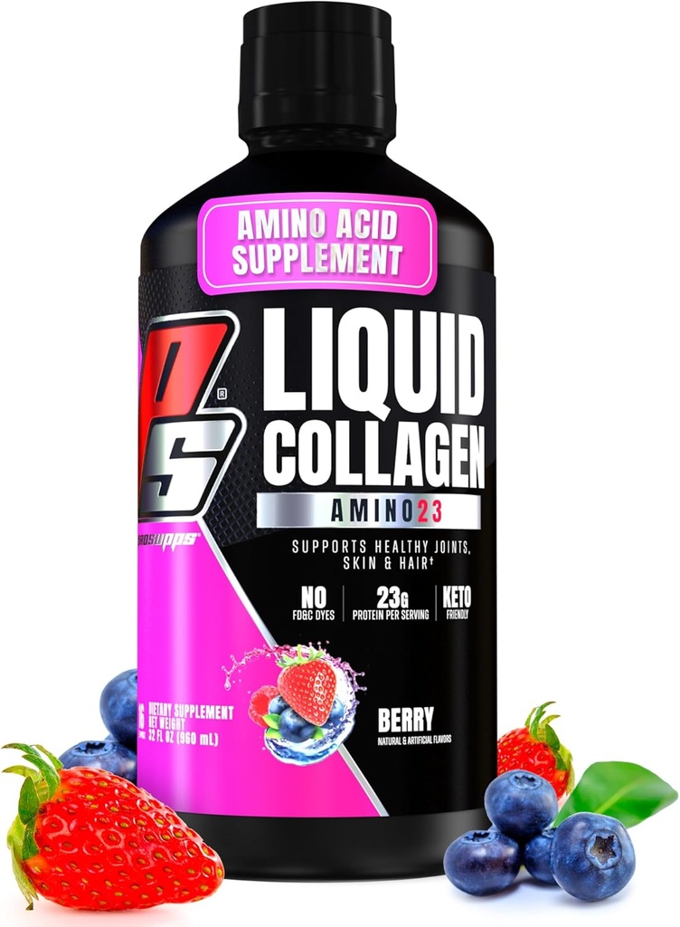 PROSUPPS Amino23 Liquid Collagen Shots, Berry - Collagen Peptide Post Συμπληρώματα προπόνησης Υποστηρίζει υγιή γήρανση, αρθρώσεις, δέρμα & μαλλιά - Χωρίς γλουτένη & Zero Ζάχαρη - 16 Υπηρεσίες