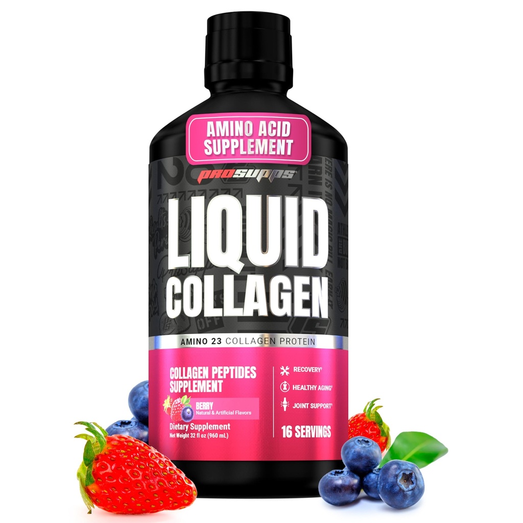 PROSUPPS Amino23 Liquid Collagen Shots, Berry - Collagen Peptide Post Συμπληρώματα προπόνησης Υποστηρίζει υγιή γήρανση, αρθρώσεις, δέρμα & μαλλιά - Χωρίς γλουτένη & Zero Ζάχαρη - 16 Υπηρεσίες