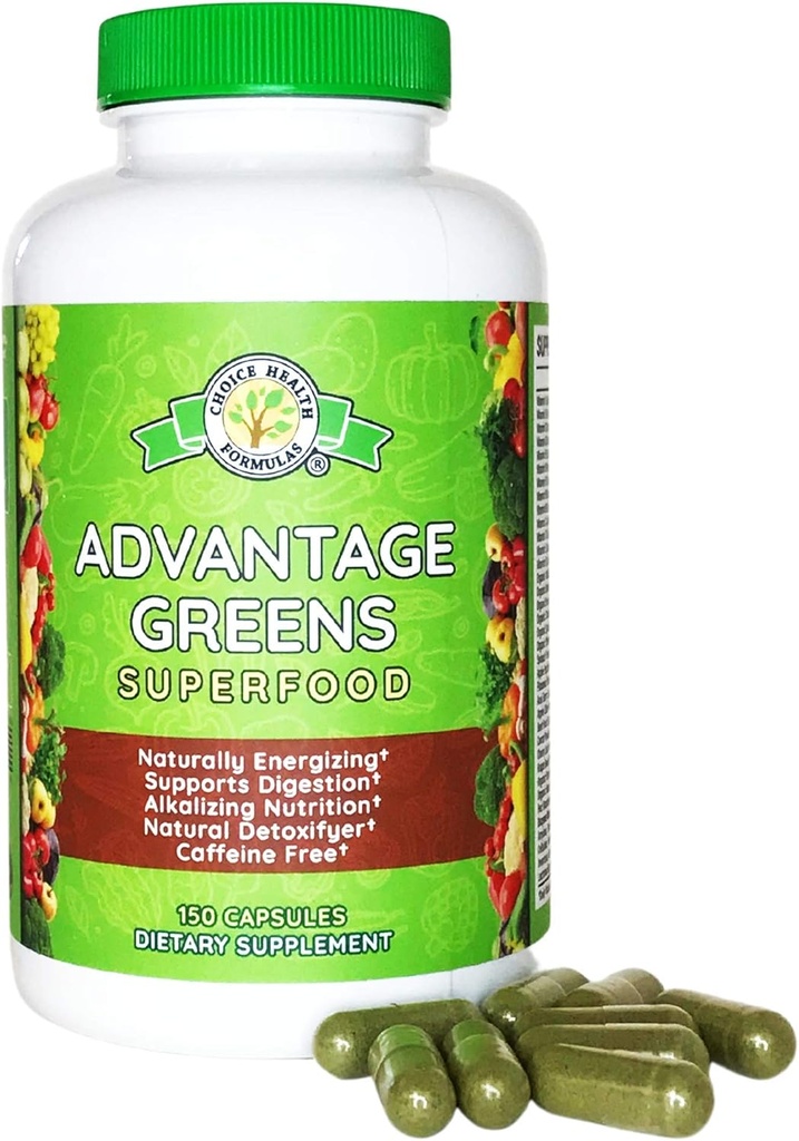 Πλεονέκτημα Πράσινα Superfood - Ενεργειακά Προωθητής - Σιτάρι Grass, Κριθάρι Grass, Spirulina, Spinach, Chlorella, Beets, Kale συμπλήρωμα (150 Cap)