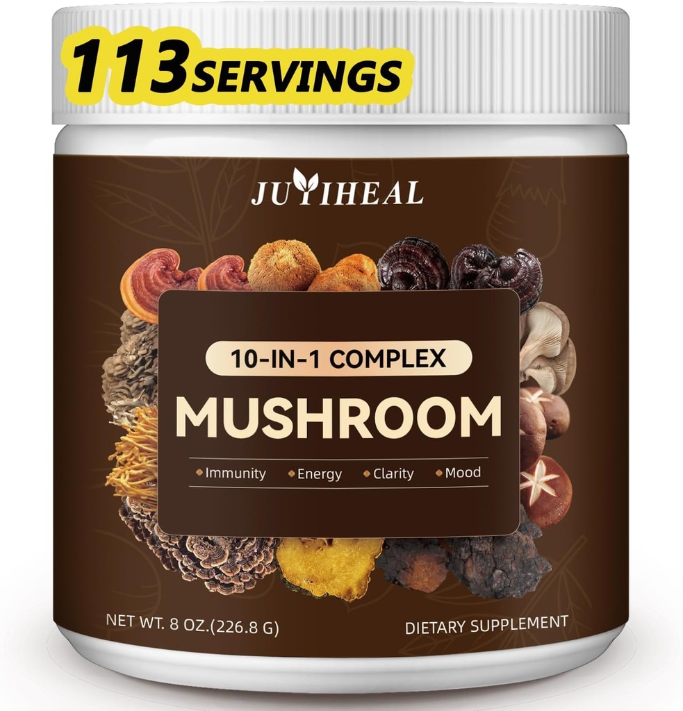 10-σε-1 Mushroom Powder, Mushroom Complex - Lions Mane, Reishi, Shiitake, Chaga, Turkey Tail, Cordyceps, Maitake & More, Mushroom Supplement Powder for Energy, Memory, Focus & Immune Support 8oz