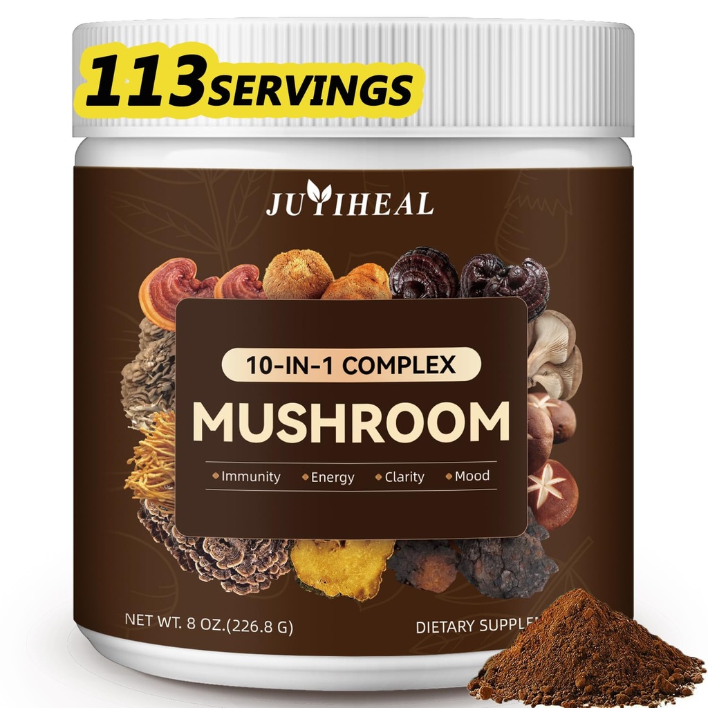 10-σε-1 Mushroom Powder, Mushroom Complex - Lions Mane, Reishi, Shiitake, Chaga, Turkey Tail, Cordyceps, Maitake & More, Mushroom Supplement Powder for Energy, Memory, Focus & Immune Support 8oz