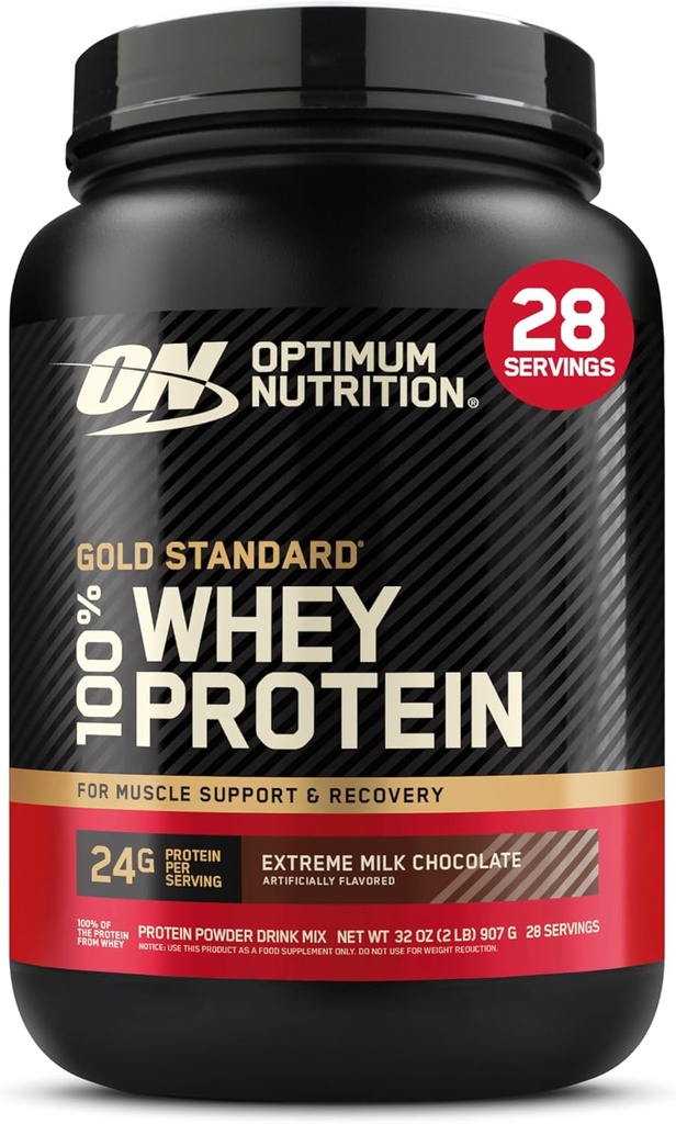 Optimum Nutrition Gold Standard 100% Whey Protein Powder, Extreme Milk Chocolate, 2 Pound (Pack of 1) (Packaging May Vary)
